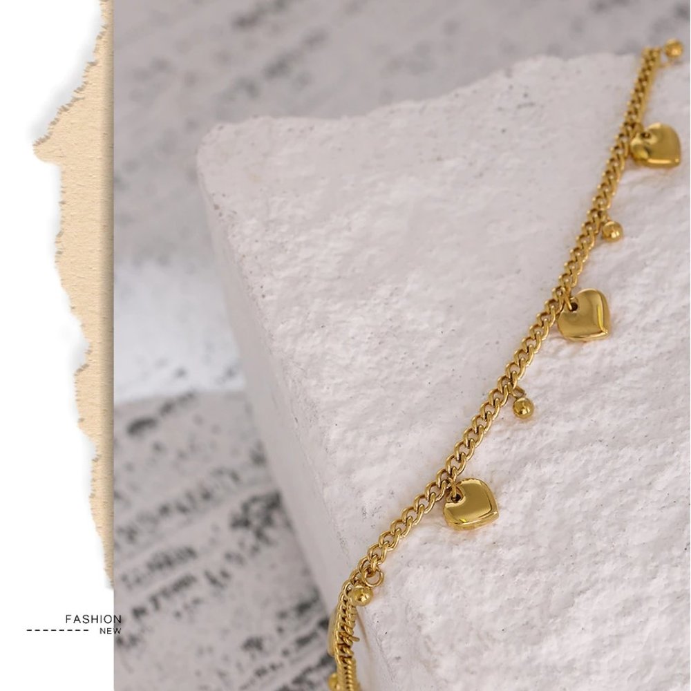 New 18K Gold Plated Heart Bead Link Chain Necklace - Picture 7 of 8